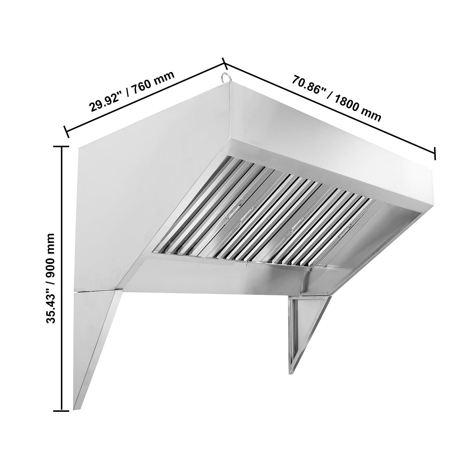 KFFKFF 6FT Commercial Exhaust Hood, 72in Commercial Stainless Steel Range Hoods Hood with 3 Removable U-shaped Grid Oil Filter Mesh 0.50HP for Restaurant, Food Trucks and Concession Trailers
