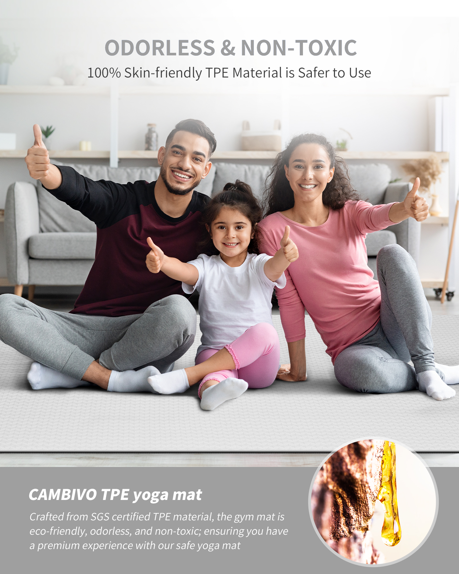 Cambivo Extra-Large Yoga Mat 6' × 4' 6mm Gray photo 6