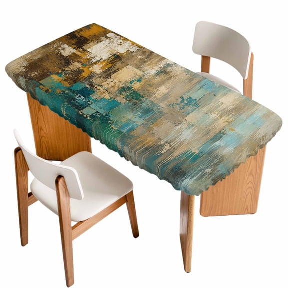 Color Patches Fitted Rectangle Tablecloth 24" x 36" Abstract Industrial Green Brown Brushstrokes Elastic Table Cloth Fits for 3 Foot Folding Tables Waterproof Table Cover for Picnic Camping Outdoor