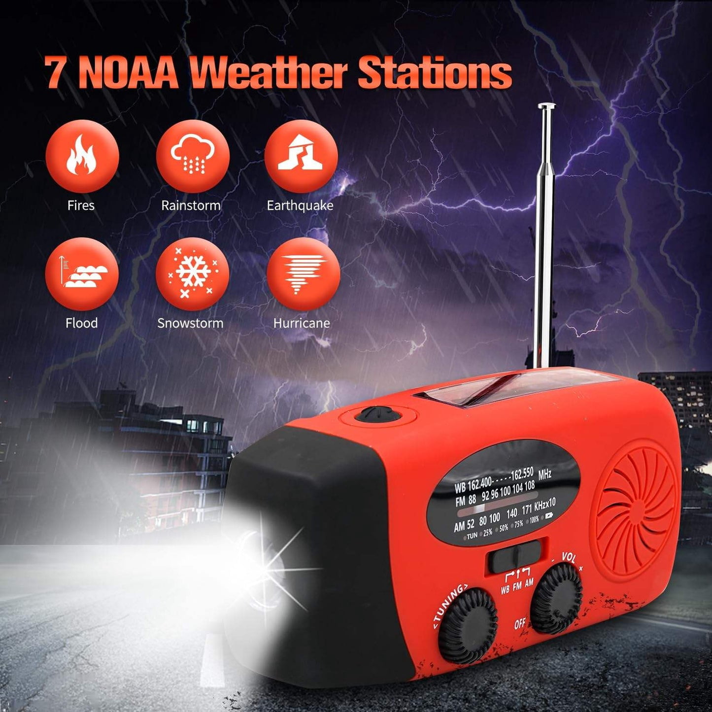 10,000 mAh7-Band Emergency Weather AM/FM/WB Radio with NOAA, Flashlight, Phone Charger (BLUE)