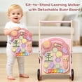 thumbnail image 7 of 2 in 1 Wooden Baby Walker and Activity Center for Girls Boys Sit-to-Stand Learning Toy Kids Montessori Educational Push Toys with Music Detachable Busy Keyboard for Toddlers Pink, 7 of 7