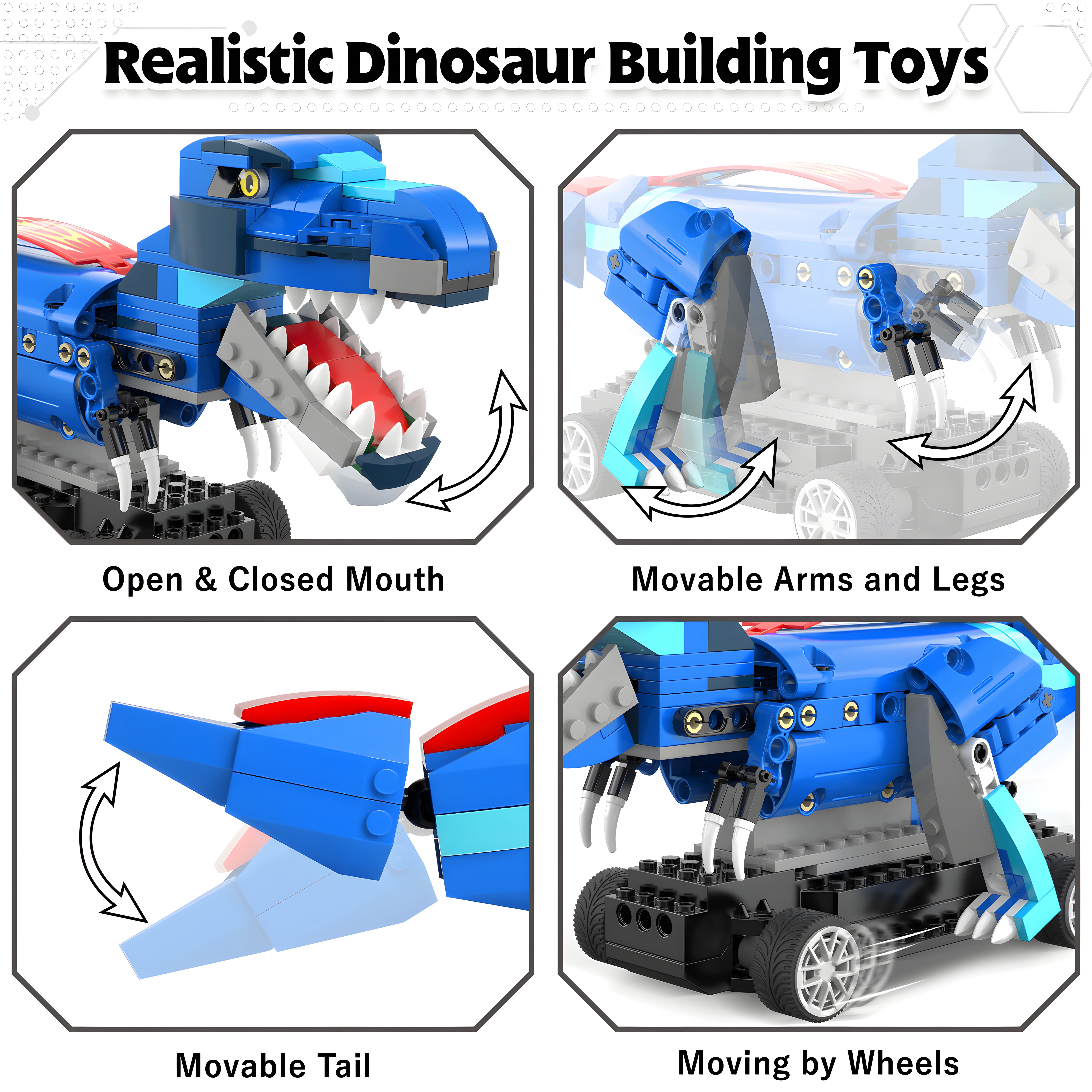 Yerloa Dinosaur Toys for Boys Age 8-12, 343 Pcs Dino Building Kit with Remote Control, STEM Projects Building Blocks Sets, Jurassic Building Kits for Kids 6 7 8 9 10 11 12 + Year Old, Birthday Gifts