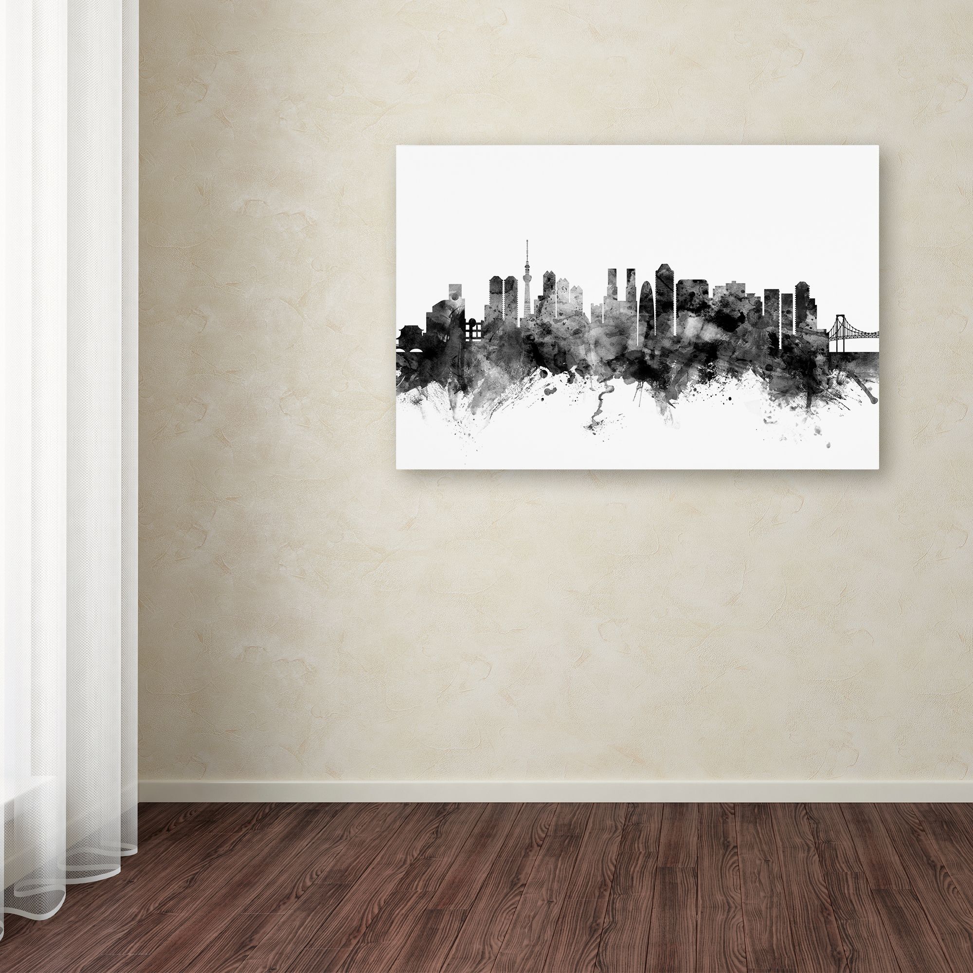 Trademark Fine Art "Tokyo Japan Skyline B&W" Canvas Art by Michael Tompsett