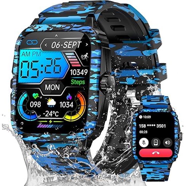 Smartwatch militar Erosados con pantalla de 1,96" y resistencia al agua 3 ATM