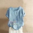 thumbnail image 2 of Blouses pour Femmes, Haut Décontracté en Coton et Lin pour Femmes Imprimé à Manches Courtes avec Boutons, T-shirt Blouse Hauts, 2 of 3