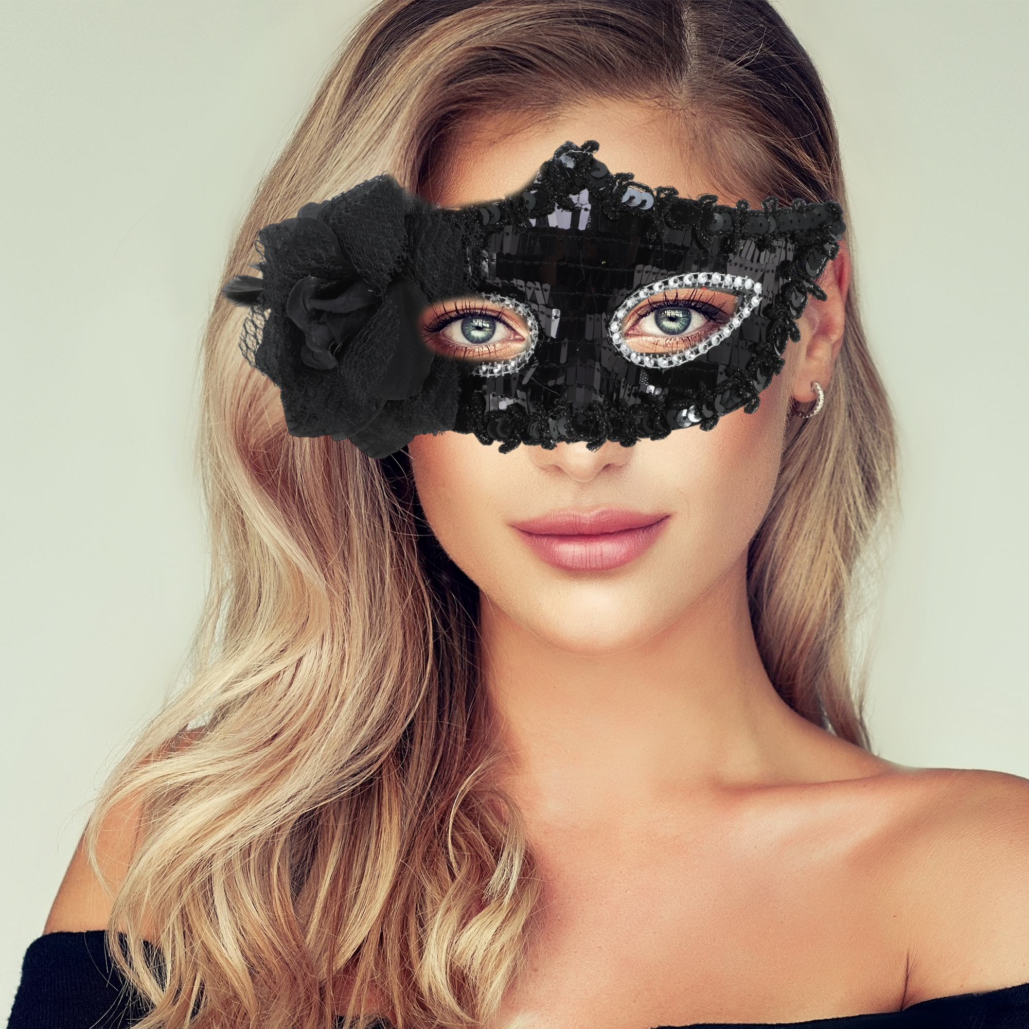Unique Bargains Floral Sequins Half Face Party Mask Black