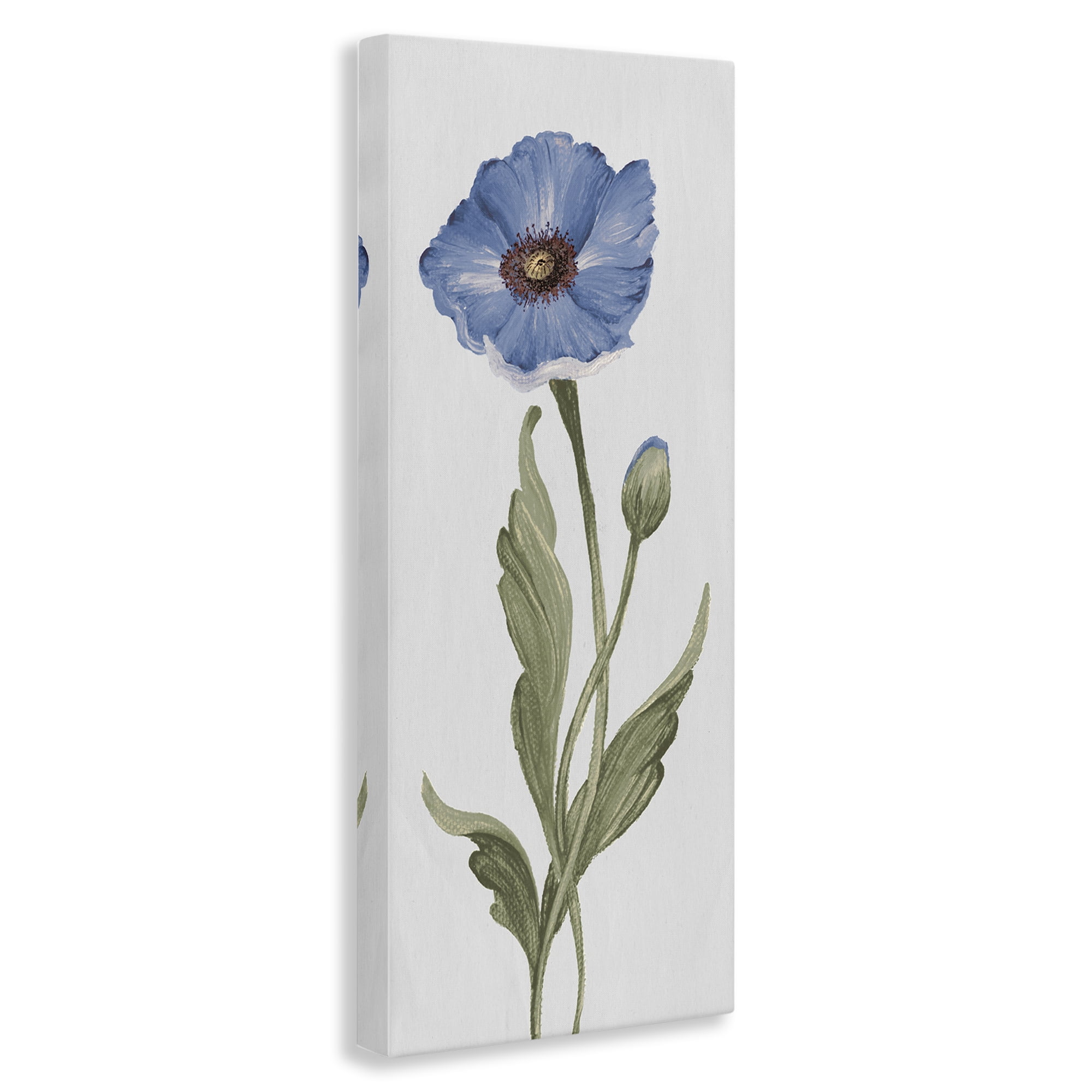 Stupell Industries Blooming Blue Poppy Botanical & Floral Painting Gallery Wrapped Canvas Art Print Wall Art, 10 x 24