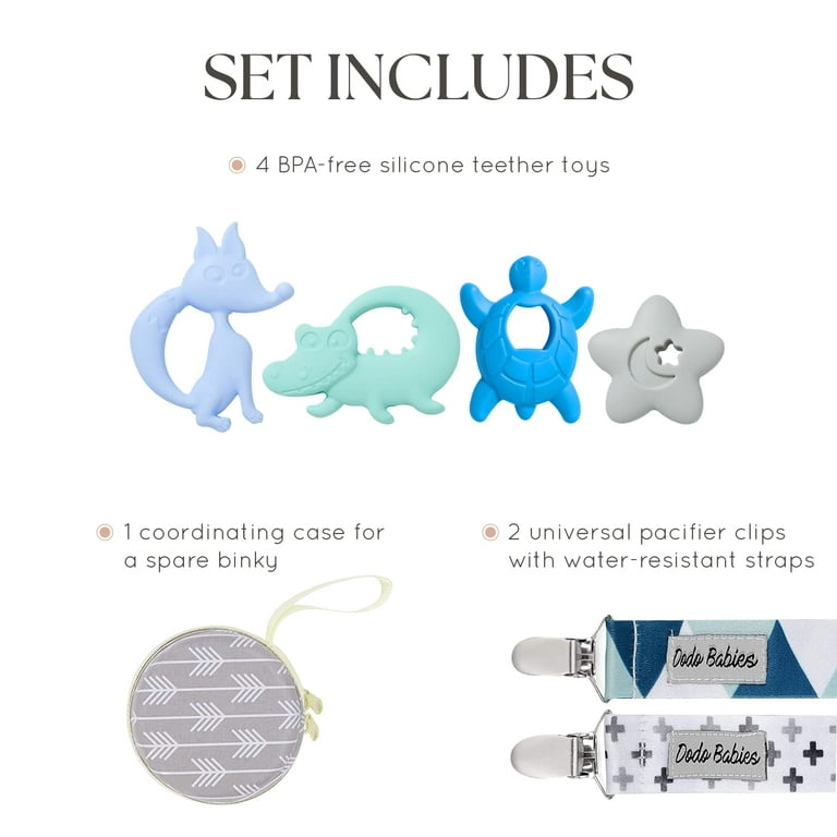 Dodo Babies Teething Toy & Pacifier Clip Set – Silicone Teether ...