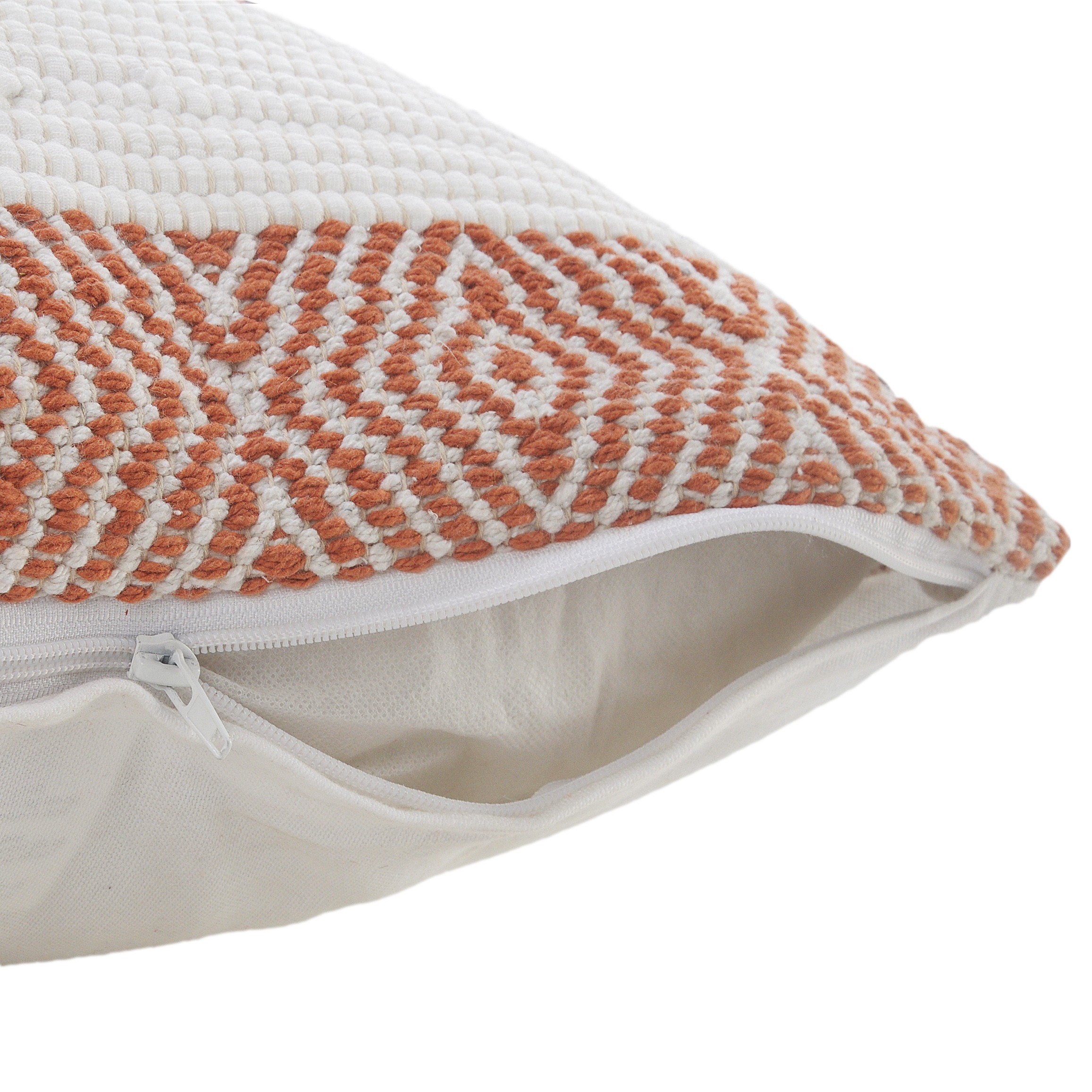 Harlow Hill Cina 20" x 20" Geometric Cotton Adult Decorative Feather Filled Pillow, White/Orange