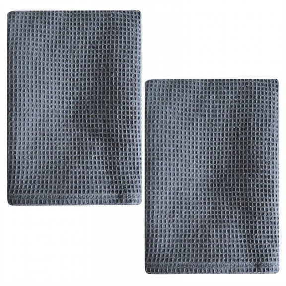 AUQ 2Pcs Dish Towels for Kitchen,Raised Grid Design Dusting Cloths,Liquid-Absorbent Layer Glass Cleaning Cloth,Gray1