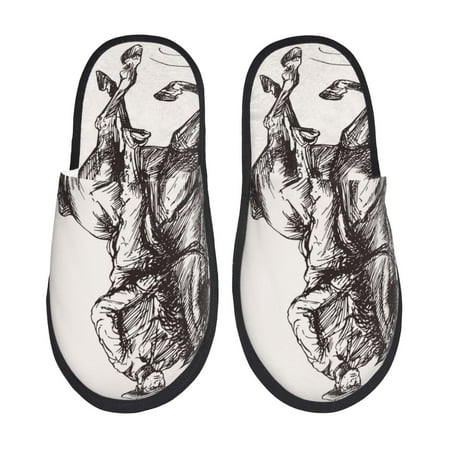 

Tideii Cowboy Ride A Horse for Home Indoor Cotton Slippers Autumn and Winter EVA Plush Slippers Household Supplies Unisex-Large