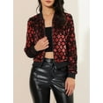 thumbnail image 5 of INSPIRE CHIC Women's  Sequin Stand Collar Long Sleeve Zipper Cropped Bomber Jacket XL Red, 5 of 7