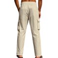 thumbnail image 3 of ZZwxWA Linen Cargo Pants for Men Summer Casual Elastic Waist Pants with Pockets Relaxed Fit Beach Yoga Travel Lounge Pants Sales, 3 of 6