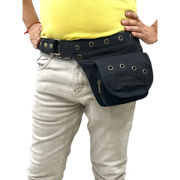 Narayani Crafts Unisex Fanny Pack Utility Waist Bag Cotton Canvas Hip Belt with Pouch Pockets