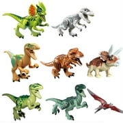 OLIADESIGN 8-Piece Set of 3" Luminous Jurassic World Dinosaur Minifigures: Building Blocks Set, Color Varies