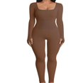 thumbnail image 1 of Women Ribbed Knit Yoga Jumpsuits Square Neck Long Sleeve Bodycon Rompers One-Piece Workout Sports Outfits, 1 of 7