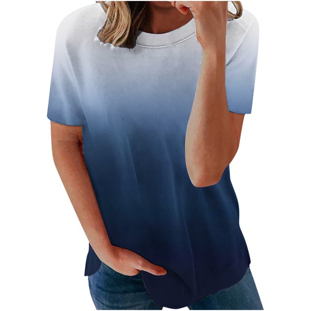 SMihono Hauts pour Femmes Été Décontracté Mode Confortable Col Rond Manches Courtes Imprimé Blouse T-shirt Oversize pour Femmes 2023