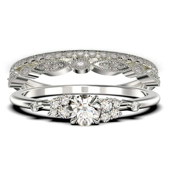 Minimalist 1.75 Carat Round Cut Diamond Moissanite Engagement Ring, Wedding Ring in 925 Sterling Silver With White Gold Plating Promise Ring, Anniversary Ring, Trio Set, Matching Band