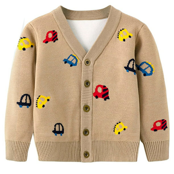 Toddler Boys Cartoon Trucks Long Sleeve Button Cardigan Sweater Coat(2-7T)  