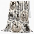 thumbnail image 2 of Vintage Hunting Dogs in Oval Frames, Nostalgic Sporting Style for Dog Lovers, Black Toile Field Pattern and Father's Day Gift, Cozy Flannel Blanket for Cabin and Lodge, Home Decor, 2 of 9