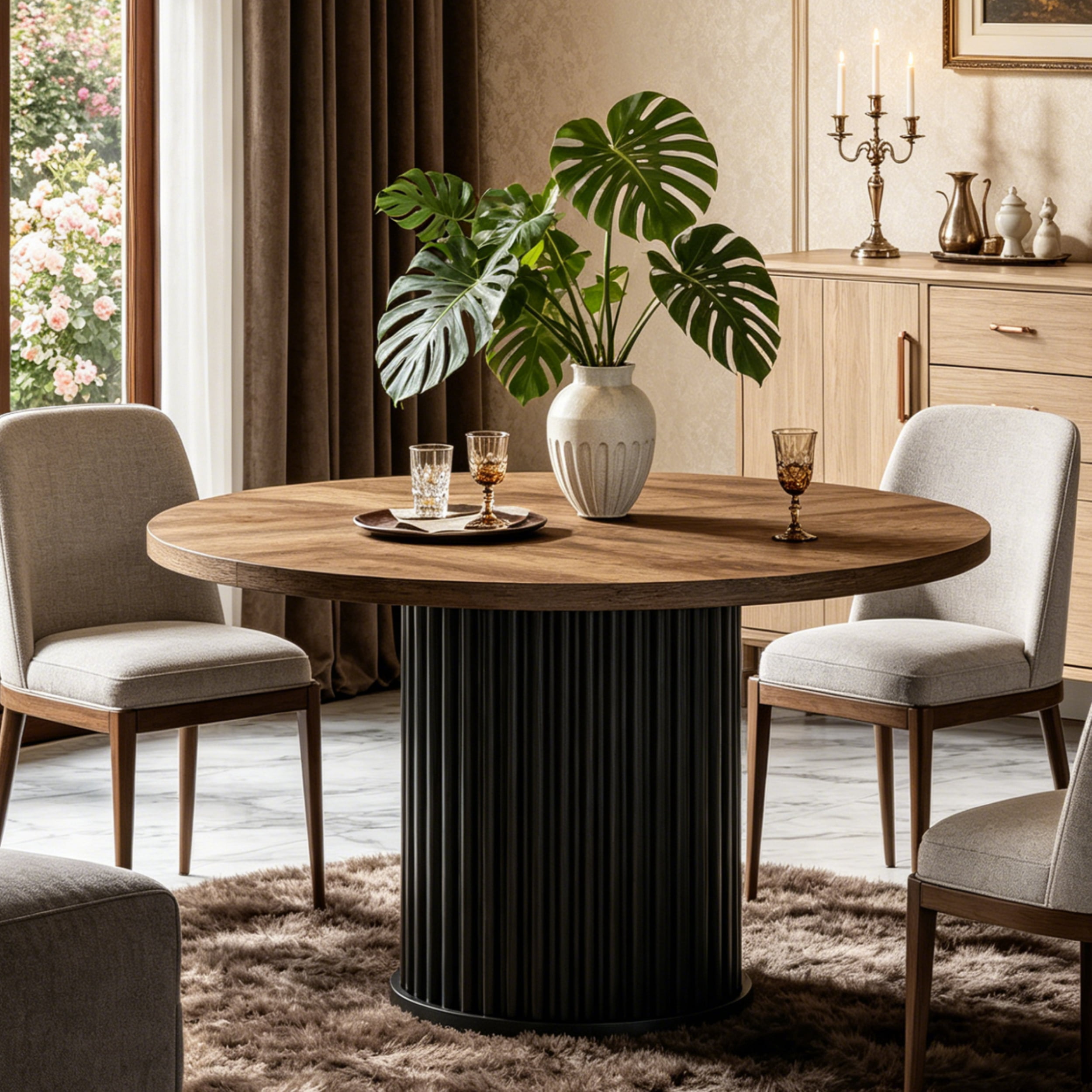 Fnova 47.24" Round Dining Table, Wood Coffee Table for 4 People, Modern Farmhouse Kitchen Table for Dining Room (Chairs Not Included)