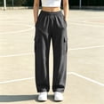 thumbnail image 2 of Naotn Straight Leg Sweatpants for Women Fall Casual Elastic Waist Sweat Pants Running Hiking Travel Pants with Cargo Pockets Dark Gray M, 2 of 9