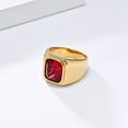 thumbnail image 3 of HIJONES Men's Stainless Steel Minimalist Square Cut Gemstone Signet Biker Rings CZ Crystal Stone Punk Finger Jewellery Gold-Red Stone Size 11, 3 of 6