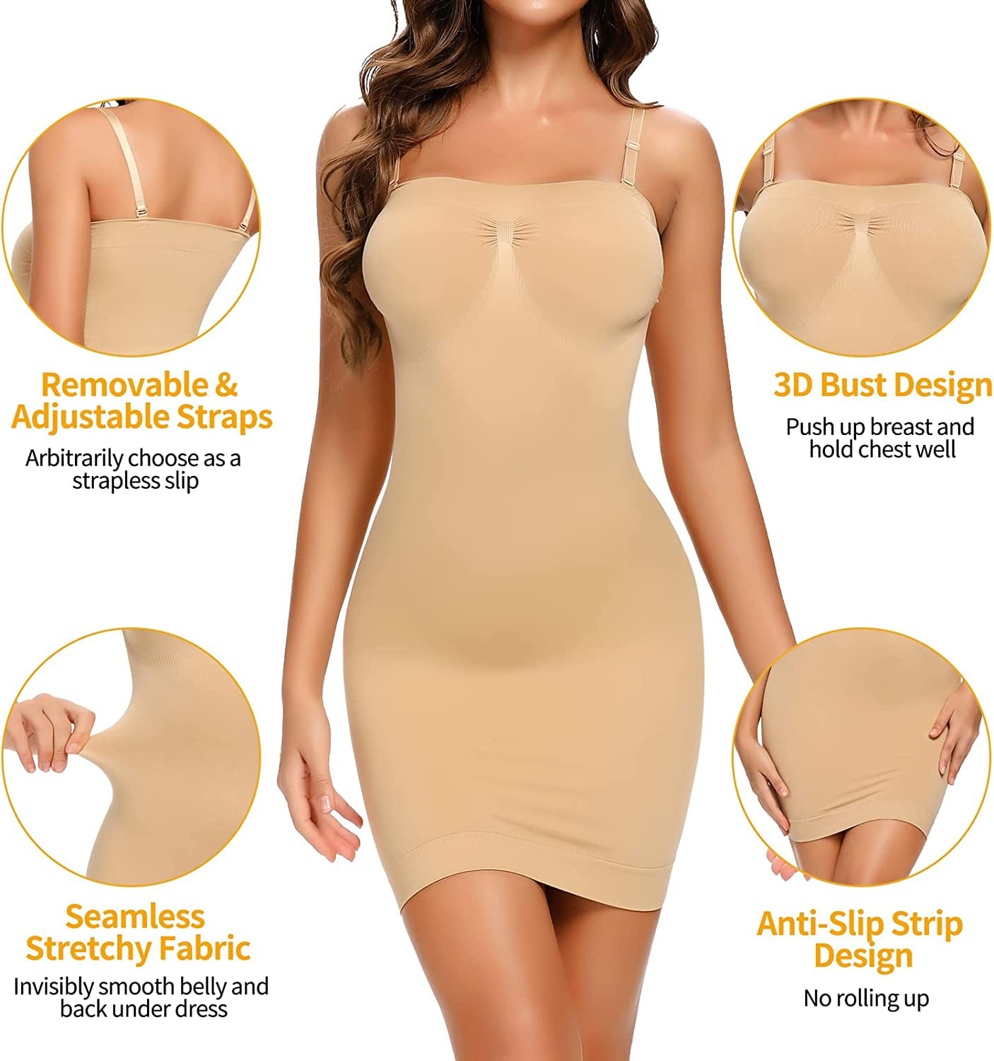 Vaslanda Strapless Shapewear Slip for Women Tummy Control Seamless Full Body  Shaper Under Dress Slip 