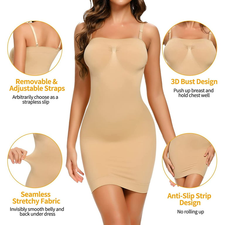 Vaslanda Strapless Shapewear Slip for Women Tummy Control Seamless Full  Body Shaper Under Dress Slip