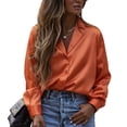 thumbnail image 1 of Camisas con cuello de solapa para mujer Blusa de un solo pecho de color puro Camisas con dobladillo irregular de manga larga Naranja S, 1 of 6