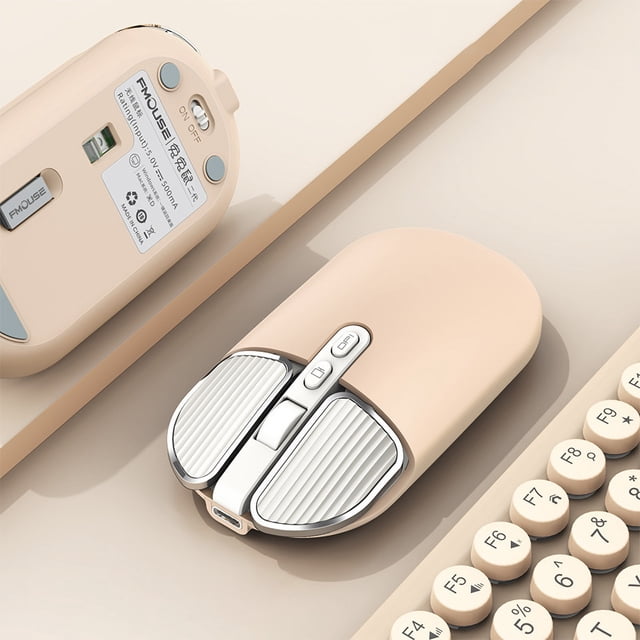 Ratón inalámbrico, modo dual Bluetooth+2.4G, silencioso, estiloso, beige