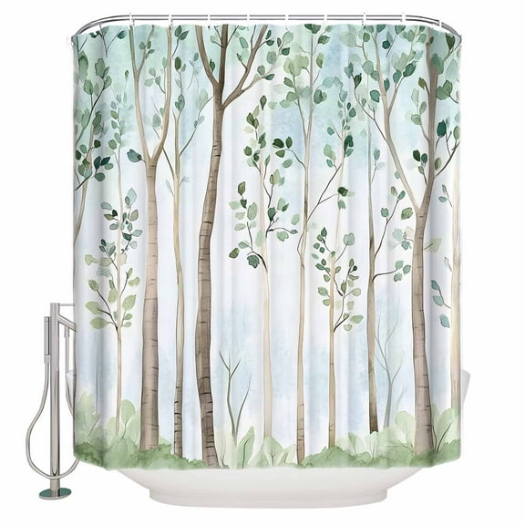 Small Stall Shower Curtain 48x72 Inch Narrow Half Size Green Forest Bath Curtains Bathroom Decor Watercolor Tree Branches Waterproof Fabric Shower Curtain Set with Hooks 48 Inch
