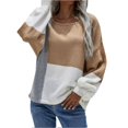 thumbnail image 1 of Gibobby Casual Suéter para Mujer, Suéter de cuello redondo para mujer, casual, manga larga, punto grueso, suéter suave(Caqui,XG), 1 of 5