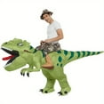 thumbnail image 4 of Inflatable Costume Dinosaur Riding Tyrannosaurus Rex Air Blowing Fun Party Halloween Adult Costume Multiple Colors And Sizes,Height 59"–74.8",light green, 4 of 7