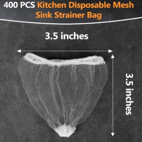 Disposable Kitchen Mesh Sink Strainer Bag, Elastic Anti-Clog Drain Net 400 Pcs 3.5 X 3.5 Inch, Captures Food Residue and Hair Waste for Household Sink Drainage