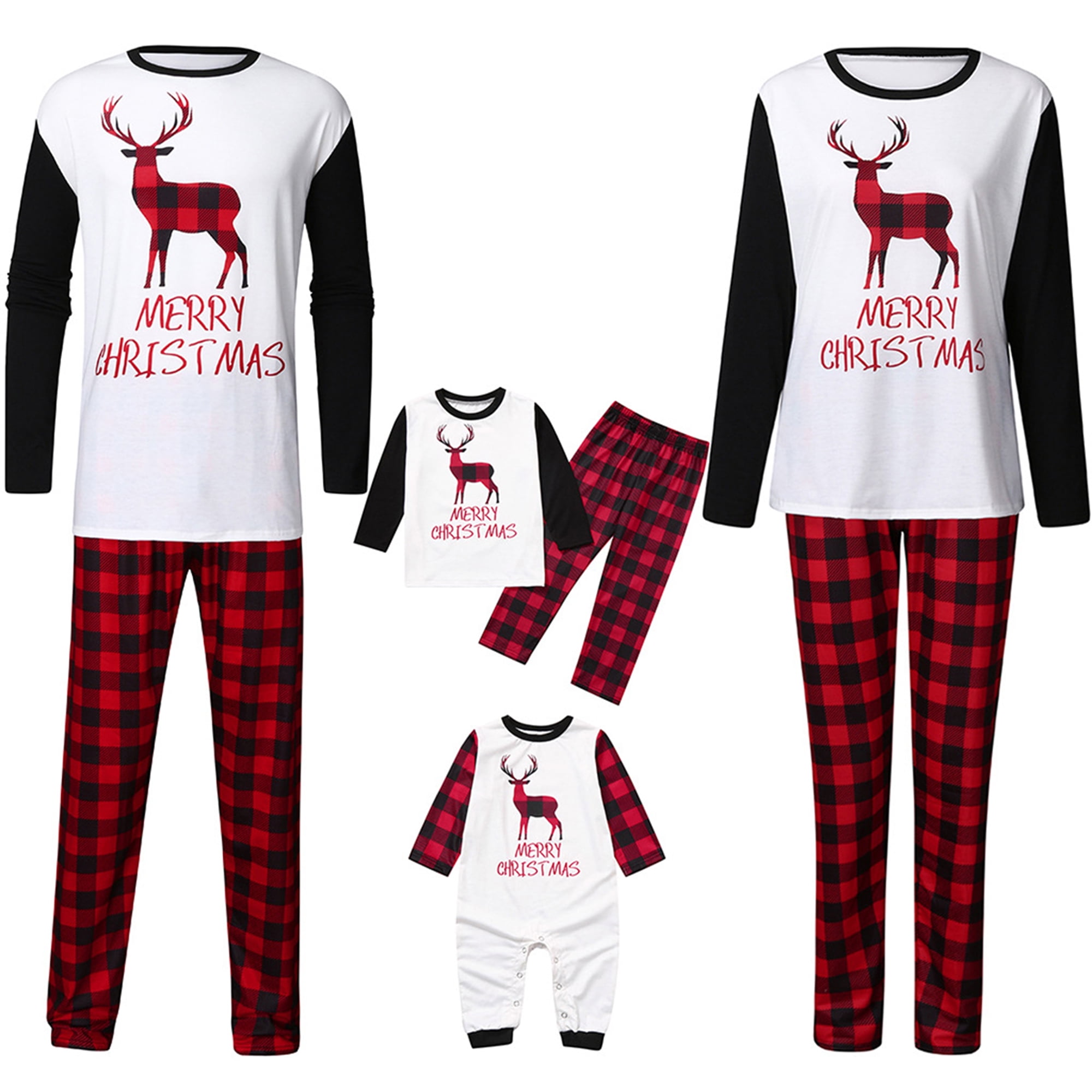 Christmas Santa Girl Reindeer and Tree Embroidered Pajamas-Kids and Adults Kleding Unisex kinderkleding Pyjamas & Badjassen Pyjama 