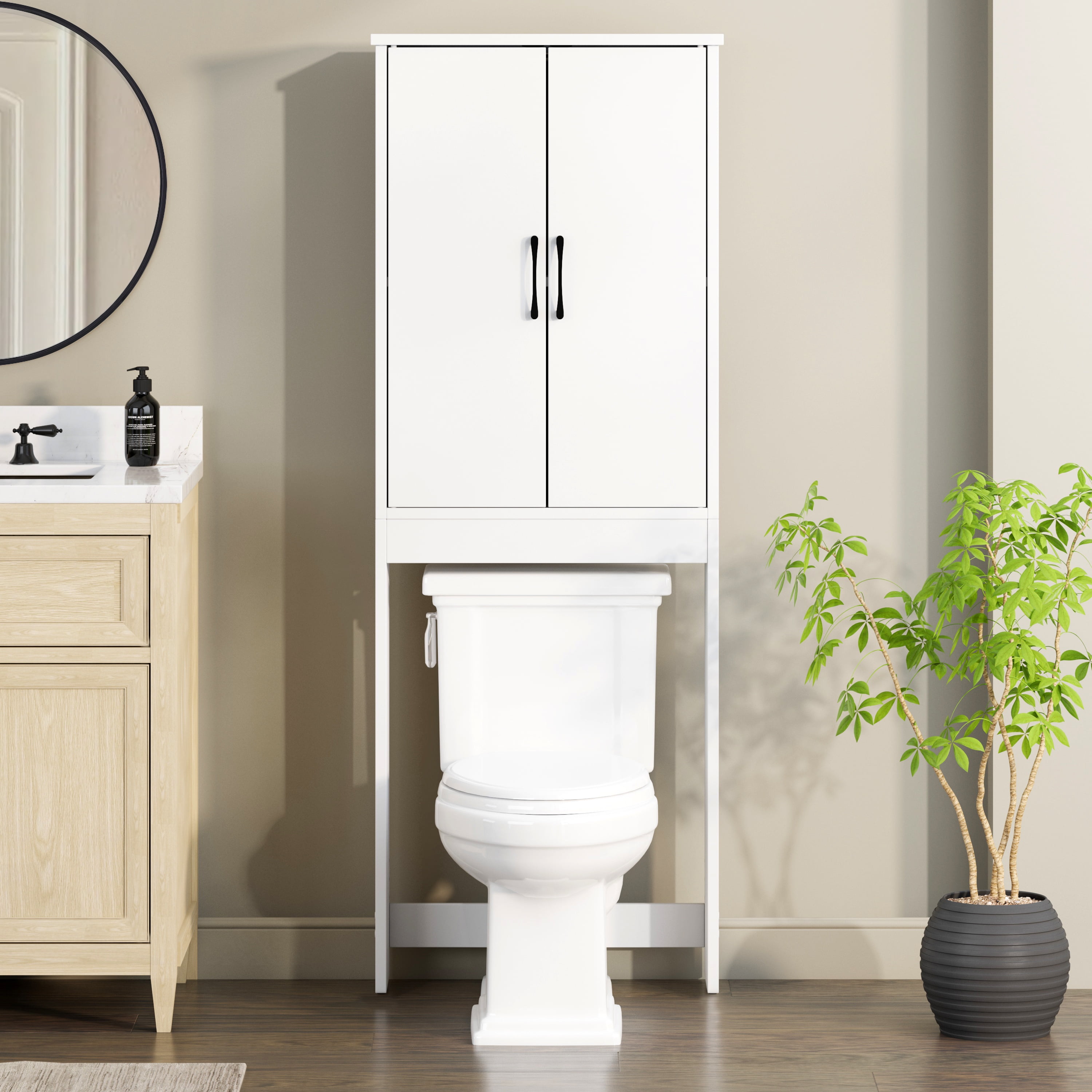 とうみ　綺麗　室内保管 Beautiful Fluted Over-The-Toilet Storage Cabinet, Warm Honey