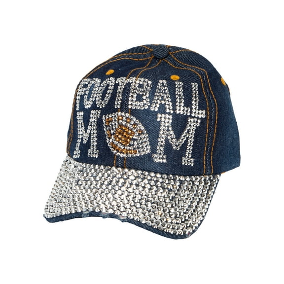 Top Headwear Football Mom Rhinestone Hat - Women's Shiny Bling Sports Mom Denim Cap