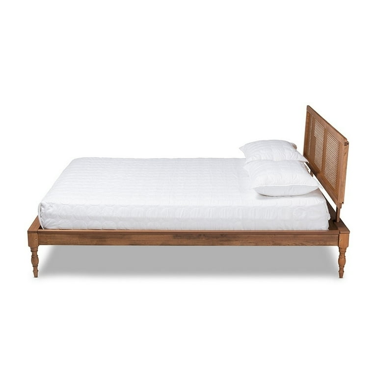 Baxton Studio Romy Vintage French Inspired Ash Wanut Finished Wood and Synthetic Rattan Full Size Platform Bed