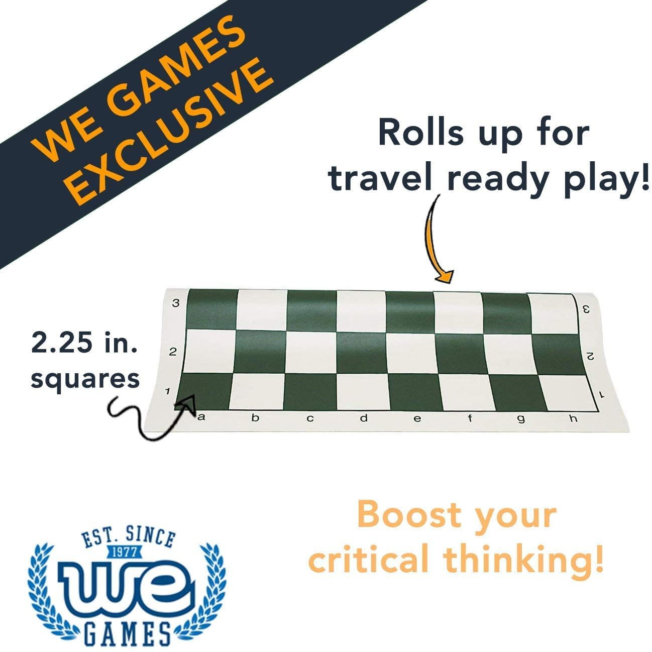 WE Games Tournament Roll Up Vinyl Chess Board Green and White