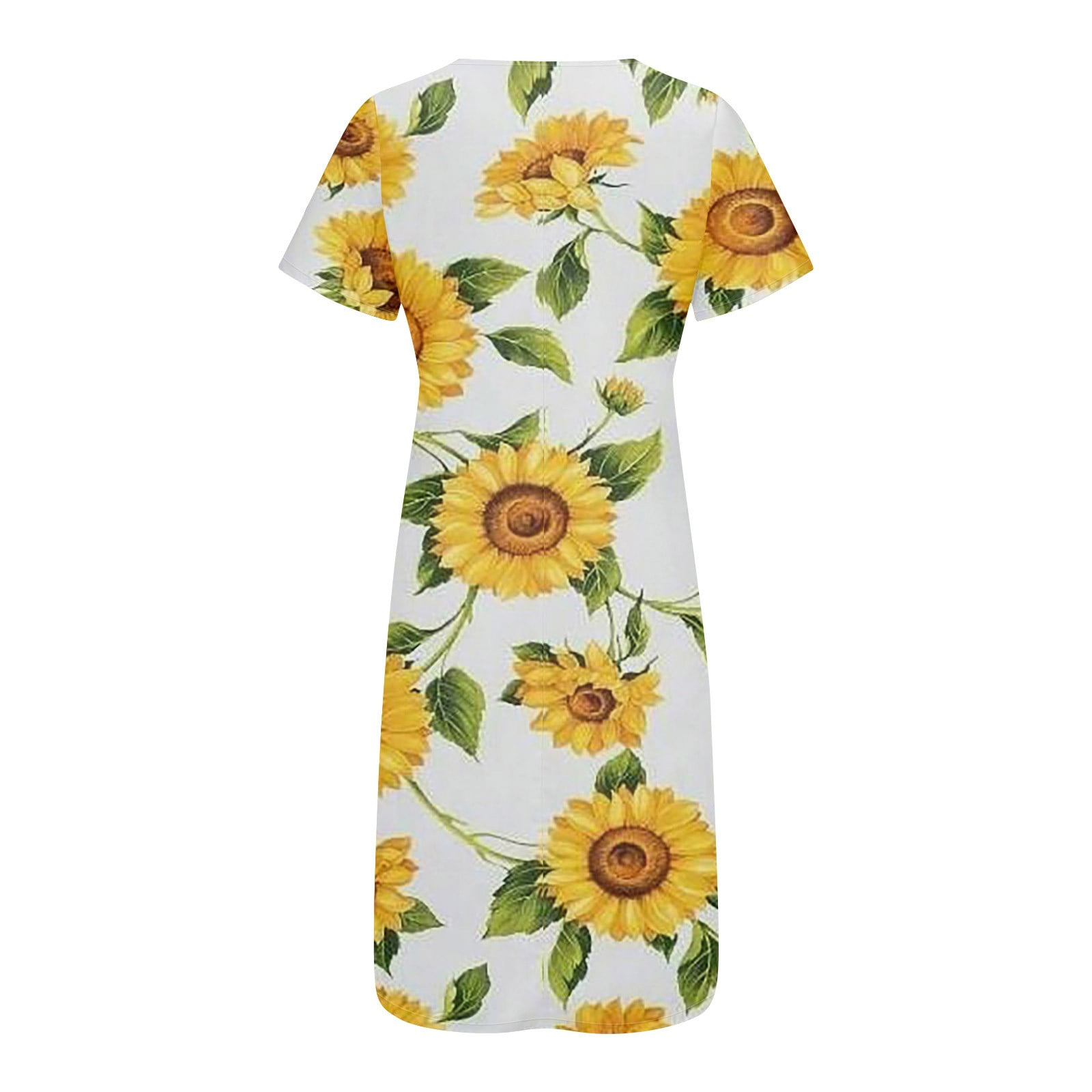 Sunflower-Printed Midi DressサイズS SXAURA Women's V-Neck Short Sleeve Sunflower Print Dress