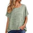 thumbnail image 6 of GUACER Relaxed T Shirts for Women Summer Round Neck Cotton Linen Solid Breathable Short Sleeve Tops, 6 of 6