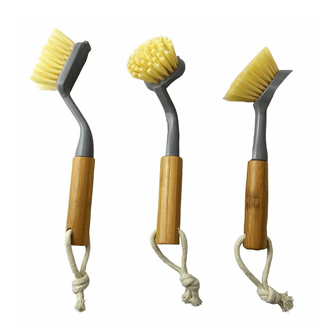 Cleaning Brush Dish and Bottle Brush 3 Pack Bamboo Handle for Kitchen