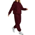 thumbnail image 5 of Nokdvo 2 Pieces Set for Women Outfit Fall Winter Long Sleeve Casual Hoodie Sweatsuit Ribbed Sweatpants Tracksuit with Pockets,Wine 2XL, 5 of 5