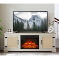 thumbnail image 3 of HQZX Farmhouse Storage TV Cabinet with 23"L Electric Fireplace, Natural Rattan Doors, for TVs up to 70", 3 of 11