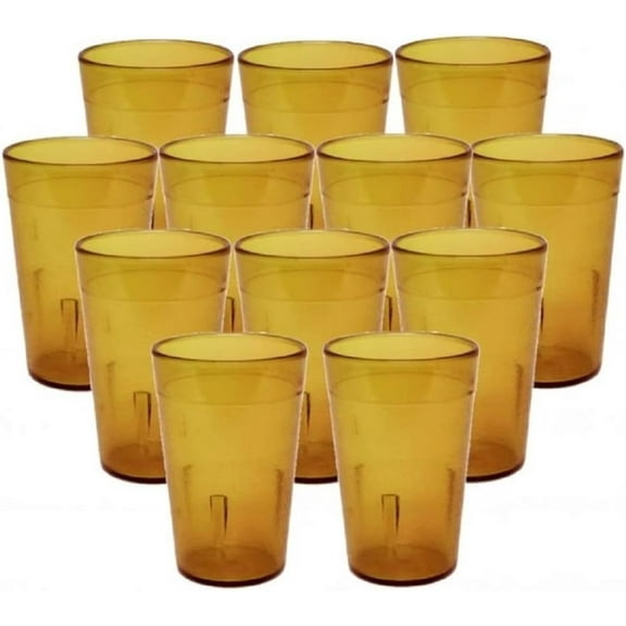 TrueCraftware-Set of 12 Pebbled Tumbler/Drinking Cups 9-1/2-Ounce Amber Color- Reusable Premium Water Iced Tea Glasses Stackable Dishwasher Safe Break-Resistant for Home and Restaurants