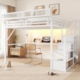 thumbnail image 4 of Mirightone Queen Size Loft Bed with Desk, RGB Light, and Bedside Shelf, Metal Queen Size Loft Bed with Stairs and Storage – White, 4 of 9