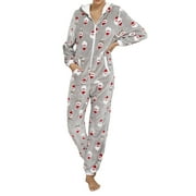 Lazybaby Womens One Piece Christmas Pajamas Coral Fleece Hooded Onesie Jumpsuit Romper Sleepwear
