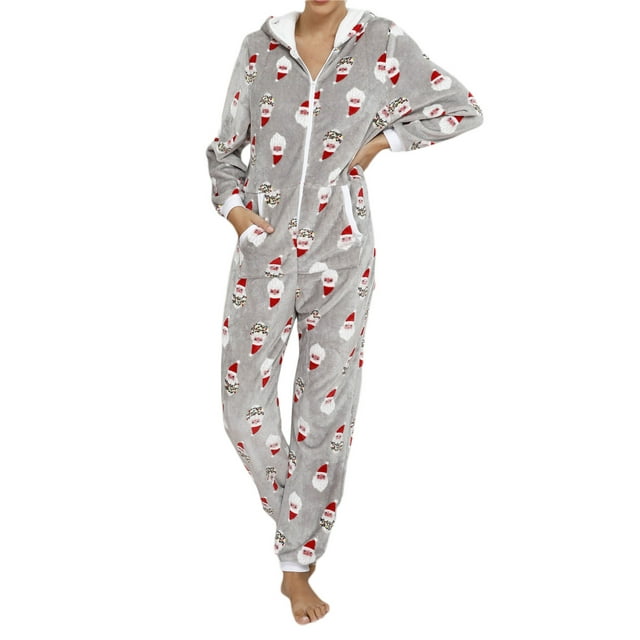 FOCUSNORM Vêtements de Nuit Décontractés pour Femmes Juniors, Combinaison à Capuche Imprimée de Noël