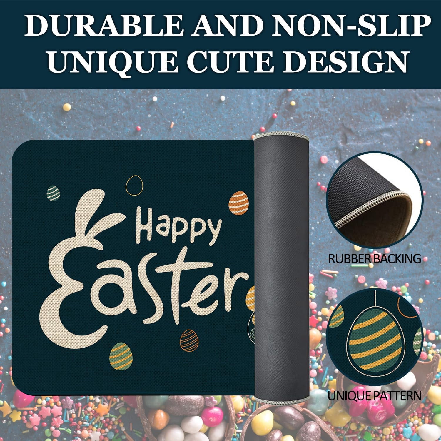 Easter Decor Door Mat - Easter Eggs Farmhouse Welcome Mats Indoor/Outdoor Doormat Non Slip Rubber Decorative Front Door Mats Indoor Rug 17" x 29"
